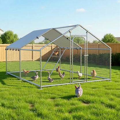 Large Metal Chicken Coop with Roosting Perch, Waterproof and UV-Resistant Cover,Outdoor Walk-in Cage Hen House for Yard Farm Rabbit Duck Chicken Run Spire Roof(10’ W x 13.2’ L x 6.4’ H) - size: 13x10Ft-Spire