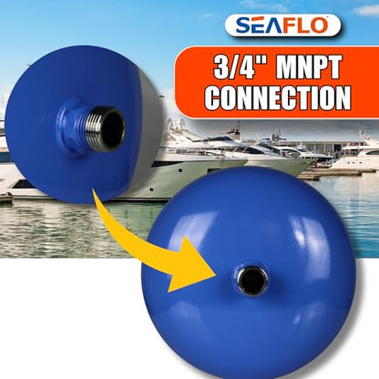 SEAFLO 2 Gallon Pre-Pressurized Accumulator Expansion Tank – Reduces Pump Cycling, Smooth Water Flow, 87 PSI, 3/4" MNPT, Compact Design for RV, Marine, Boat & Off-Grid Systems – 4-Year Warranty - style: 2 Gal (8 L)
