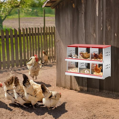 Outvita Chicken Nesting Box, 6 Compartments Roll Away Nesting Boxes, 6 Room Wall Mountable Egg Laying Boxes for Hen, Red - size: 84.0"L x 43.0"W x 60.5"H