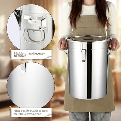 Lounsweer 2 Pack Stainless Steel Dog Food Storage Container with Lid and Locking Clamp Metal Airtight Container Large Stainless Steel Bucket with Food Scoop for Pet Feed(12 L) - size: 12 L