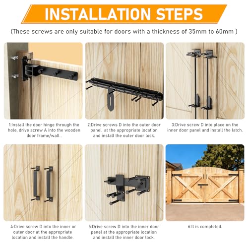 Heavy Duty Gate Hinges, 13" Bolt-On or Weld-On Hinges with Slide Bolt Gate Latch, Cane Bolts, Door Handles, 180° One-Way Open Gate Hinge for Double Wooden Door/Metal Gates,Garden Gates, Fence, Barn - style: 4 Pack Gate Hinges with Accessories