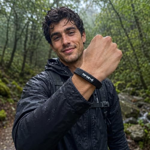 Smart Digital Business Card Wristband with NFC & QR Code - Social Media Sharing Bracelet - Tap to Share Profile - Compatible with iOS & Android (Black) - color: Black
