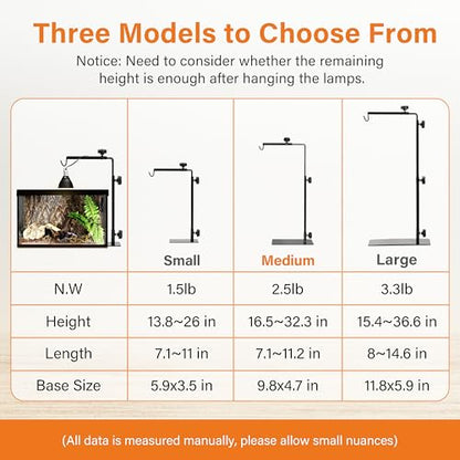 Simple Deluxe Reptile Lamp Stand, Adjustable 16"-32" Floor Light Holder Stand Metal Bracket for Reptile Glass Terrarium Heating Light, M: 32.3 x 11.2 inch, Black - style: Lamp Stand M