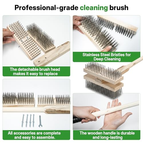 1PCS 51" Stainless Steel Grill Brush for Outdoor Grill Cleaning Brush with Long Handle, BBQ Grill Brush Detachable Double Ended Wire Bristle Brush Grill with Fixing Bolts & Wrench - color: 47in 1pcs