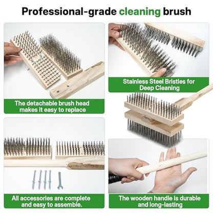 1PCS 51" Stainless Steel Grill Brush for Outdoor Grill Cleaning Brush with Long Handle, BBQ Grill Brush Detachable Double Ended Wire Bristle Brush Grill with Fixing Bolts & Wrench - color: 47in 1pcs