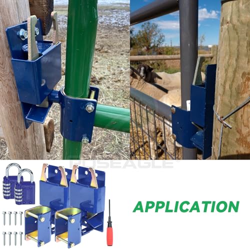 2 Pack Blue S16100100 Two Way Lockable Gate Latch with Hardware Kit, 4-Digit Combination Lock and Philips Screwdriver for Metal Gates with 1-5/8" to 2" Diameter Round Tubes - color: A04 2xLockable Gate Latch for 1-5/8" to 2" Tubes