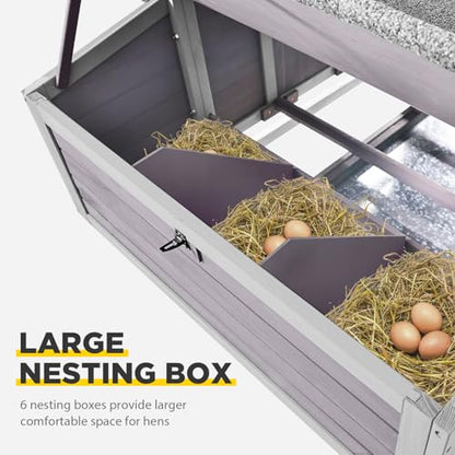 Aivituvin Chicken Coop with Wheels Large Poultry House with Two Nesting Boxes Outdoor Wooden Hen cage - color: Grey, size: 67.0"L x 39.8"W x 49.5"H