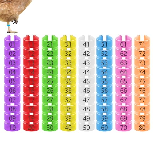 80 PCS,Multi Colored Bird Foot Rings, Open Snap Fasteners, Laser Engraved for Marking Poultry