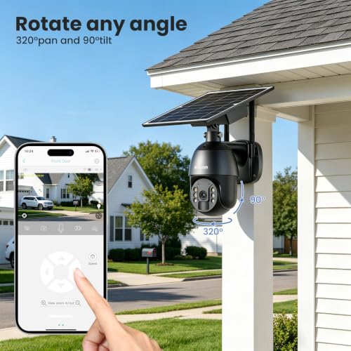 SOLIOM 4G LTE Security Camera, Solar Wireless Cellular Security Camera, 360° Pan Tilt View with Spotlight, 1080P Night Vision, 2-Way Talk, PIR Motion Sensor, No WiFi, Black - color: Black