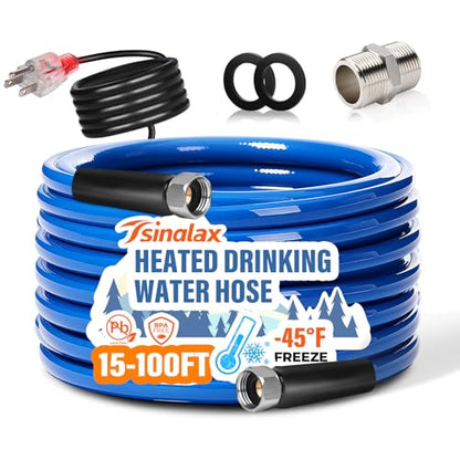 15FT 30FT Heated Water Hose for Rv,-45 ℉ Antifreeze Heated Drinking Garden Water Hose,Lead-Free & BPA-Free, Rv Freshwater Hoses with Fittings, Rv Accessories - size: 15FT