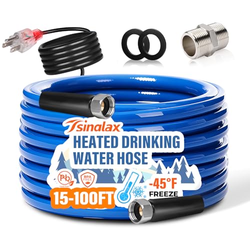 15FT 30FT Heated Water Hose for Rv,-45 ℉ Antifreeze Heated Drinking Garden Water Hose,Lead-Free & BPA-Free, Rv Freshwater Hoses with Fittings, Rv Accessories - size: 15FT