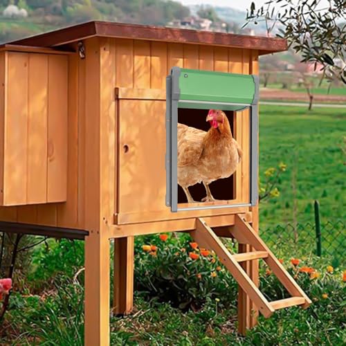 Automatic Chicken Coop Door Solar Powered,Smart Anti-Pinch Aluminum Automatic Chicken Door with Timer and Light Sensor,Range 40M Remote Control Solar Chicken Coop Door,Waterproof