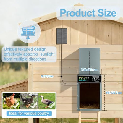 Solar Powered Automatic Chicken Coop Door with 6 Modes, Smart Anti-Pinch, Color LCD Display, All-Weather Operation, Aluminum Auto Chicken Door with Programmable Remote Control (Light Blue)