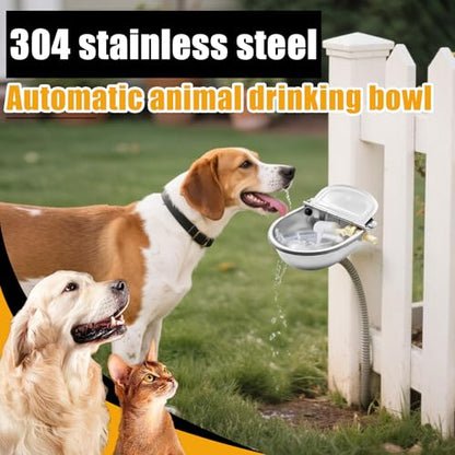 Automatic Animal Drinking Water Bowl with Float Valve and Drainage Hole 304 Stainless Steel Feeder Waterer Livestock Water Trough Suitable for Pet Dog Horse Cattle Goat Sheep 2Pcs（Dia 9in） - style: 2.5L-2pcs