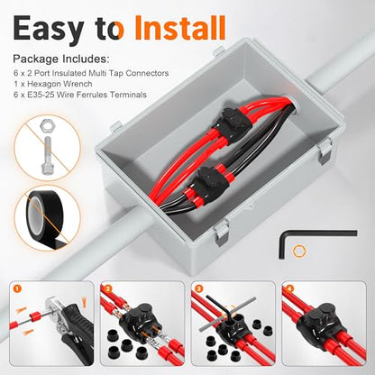 Joinfworld 2 Port Insulated Wire Connector 1/0-14 AWG Aluminum to Copper Wire Connectors Dual Entry Insulated Multi Tap Connector with Slotted Allen Hex - 6Pack - size: 1/0-14 AWG