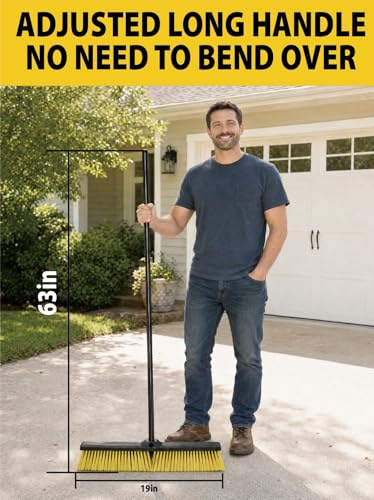 Push Broom for Outdoor - 18" Heavy Duty Broom with 63" Long Handle Outdoor Broom for Deck,Driveway,Garage,Yard,Deck,Patio,Warehouse,Concrete