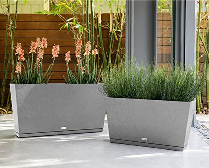 Veradek Midori Long Trough Planter (Light Grey, 31 inch - 2 Pack with 2 Saucer Trays) - color: Gray, size: 31 inch - 2 pack with saucers