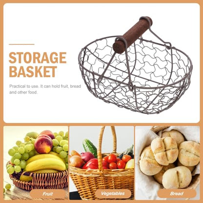 Farmhouse Wire Egg Basket for Gathering Fresh Eggs with Handle Vintage Style