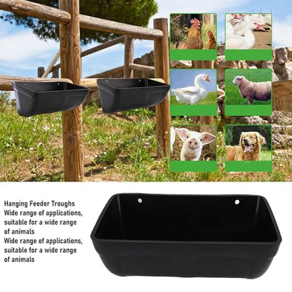 Brrnoo Hanging Poultry Feeder, Plastic Hanging Chicken Feeder Trough Large Capacity Space Saving Design Minimizes Feed Waste with Generous Feeding Area for Farm Coop or Yard (Black) - color: Black