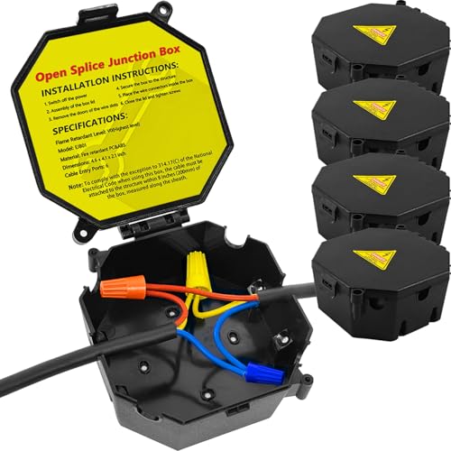 MIARALA Black Open Splice Junction Box (4 Pack), Electrical Splice Box Wire Junction Box with Cover V0 Flame Retardant Rating(Highest Level) - size: 4 pack