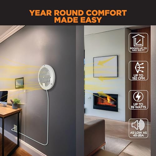 Suncourt ThruWall Room-to-Room Transfer Fan — Quiet Through Wall Vent Fan Improves Air Circulation Between Rooms 200-440 Sq. Ft. | 10’ Power Cord, 2-Speed (TW108) - size: Up to 192 CFM-Corded