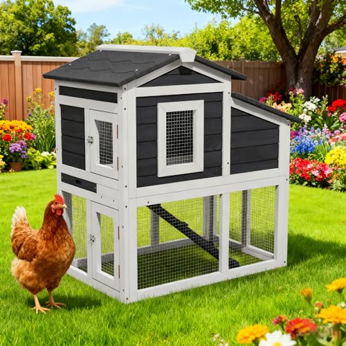 Chicken Coop, Chicken Run, Duck Coop Outdoor Chicken Coop for 2-4 Chickens Wooden Hen House Poultry Pet Hutch Run Cage (White) - color: White