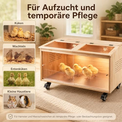 Brooder Box for Chicks, Premium Wooden Chicken Brooder Box with Heat Lamps, Thermostat & Locking Casters, Indoor Chick Brooder Box for Ducklings, Quail and Dwarf Hamster (40x20x20 in) - size: 40.0"L x 20.0"W x 20.0"H