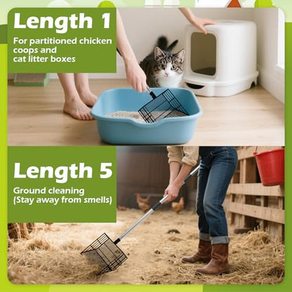 EXPAWLORER Large Chicken Poop Scooper, Adjustable Pet Coop Rake with Stainless Steel Long Handle, Heavy Duty Litter Sifting Sand Sifter Shovel Cleaning Tool Cat Chicken Coop Accessories (22"-68")