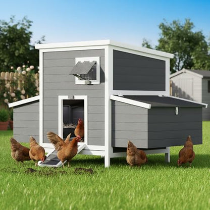 Large Chicken Coop for 2-6 Chickens, Wooden Hen House with 4 Nesting Boxes, Outdoor Chicken House Poultry Cage Rabbit Cage w/Ramps, Window & Openable Roof, 59''L*33.5''W*38.6''H - size: 59.0"L x 33.5"W x 38.6"H