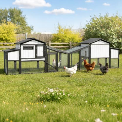 131" L Large Chicken Coop with Run, Wooden Chicken Hen House with 4 Nesting Box, UV-Resistant Roof, Pull Out Tray, Outdoor Rabbit Hutch Poultry Cage for Chickens Duck Bunny - color: 131"L Black