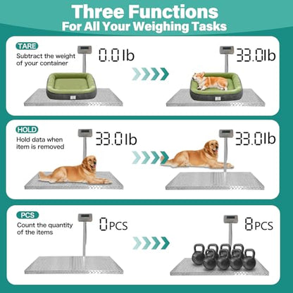 Upgraded 1100lb Dog Scales for Large Breed Weighing, 40"x20" Heavy Duty Livestock Scale, Large Animal Scale, Non-Slip Surface, with Stand Rod - style: 1100 lbs Pro