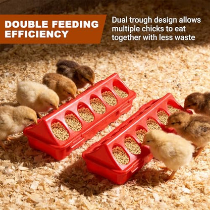 5-Pack Chick Feeder and Waterer, Baby Poultry Starter Set with 2 Feeder Troughs, 1L Waterer & 2 Wooden Perches, Small Chick Brooder Accessories for Chicken, Duck & Quail