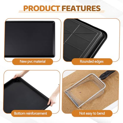Mifoci 2 Pcs 35 x 23.6 Inch Chicken Poop Tray with 2 Pcs 3.8mm + 5mm Mesh Poop Scoopers, Large Crate Pan and Stainless Steel Coop Rake Shovel for Chicken Coop Accessories