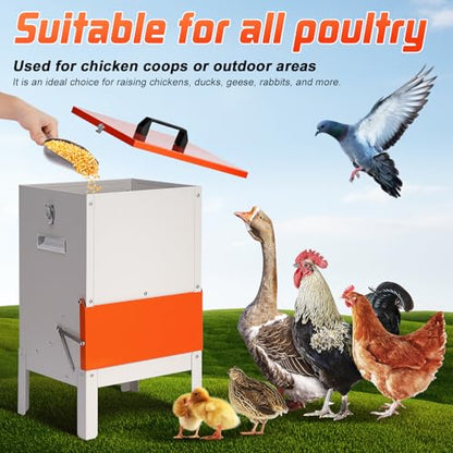30lbs Automatic Chicken Feeder and Duck Feeder for Outside, Metal Chicken Feeders No Waste, Large Poultry Feeder for Chickens, Ducks, Geese, Pigeons, Dogs, Cats (Orange)