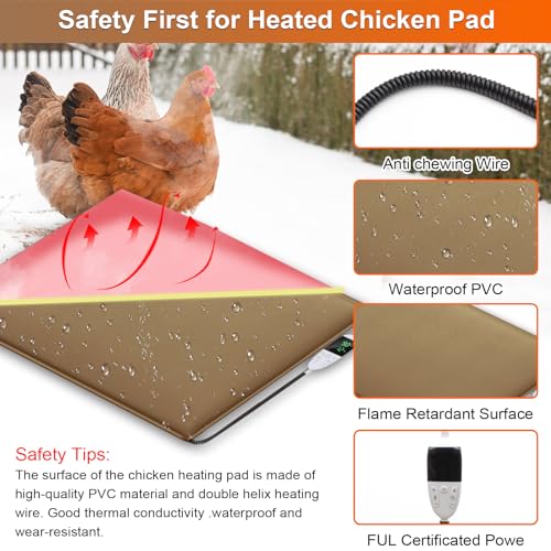 Chicken Heating Pad Chick Brooder Pad Poultry Heated Mat Adjustable Digital Thermostat Brood Heater Warming Blanket with Timer Anti Bite Wire Warmer Bed for Small Animal Pet 15.7 x 23.6 inch - color: Brown, size: 23.6"L x 15.7"W x 0.5"H