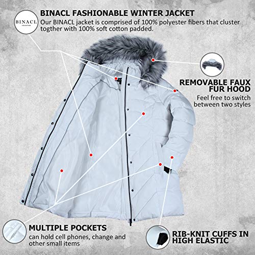BINACL Women's Winter Warm Thicken Long Outwear Pockets Coat Parka Jacket XS-3XL - color: White, size: Large