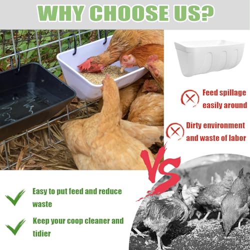Hanging Chicken Feeder Trough, 4 Pack Fence Feed Feeder for Goat Sheep Deer Poultry Duck Livestock Feeding Container Goats Supplies Feeders Waterer Bucket