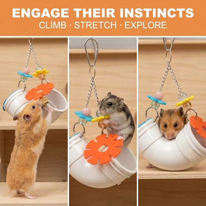 Rat Foraging Toy for Various Treats, Hanging Puzzle Slow Feeder with Beads, Flowers and 6 Plum Blossom Teeth Grinding Stones, for Rat, Mice & Parakeets