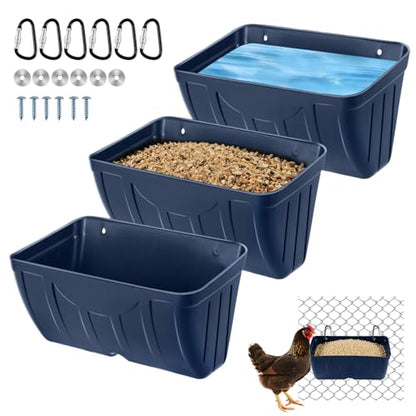 Chicken Feeder Waterer,Duck Feeder,Hanging Goat Feeder,5 Quart*3 Pack,Blue | Feeder Trough for Sheep Poultry Dog Livestock,Fences & Walls Feeder Trough,Easy to clean,Easy to install,Includes clips - color: 3 Pack Blue