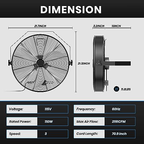 Simple Deluxe 18 Inch High Velocity Wall Mount Fan with Rack, 3 Speed Industrial/Commercial Metal Ventilation Fan, Black - size: 18 Inch, style: 1 Pack