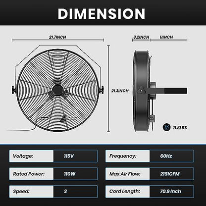 Simple Deluxe 18 Inch High Velocity Wall Mount Fan with Rack, 3 Speed Industrial/Commercial Metal Ventilation Fan, Black - size: 18 Inch, style: 1 Pack