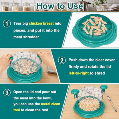 Large Chicken Shredder Tool with Suction Base 2026 – Twist Meat Shredder with Ergonomic Handle & Anti-Slip Grip – Transparent Lid for Easy Shredding Chicken & Beef (Blue) - color: Blue