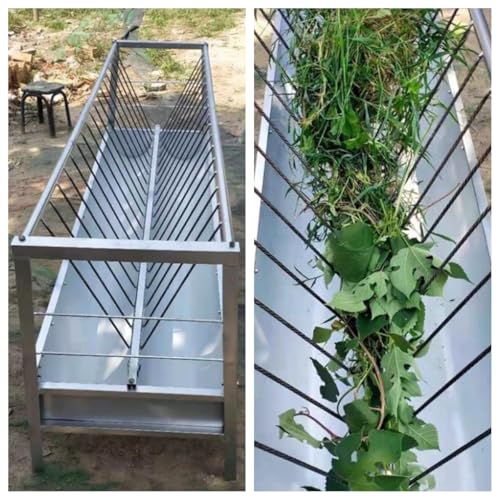 59" Livestock Hay Feeder 88 Gallon, Stainless Steel 2-in-1 Pasture Feeder Feeds 18 Goats, Durable Hay Rack with 7" Deep Feed Pan, Indoor & Outdoor Feeder for Sheep, Calf, Cow, Miniature Horse, Farm