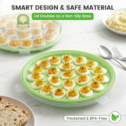 HANSGO Deviled Egg Containers with Lid, Deviled Egg Platter Carrier Holder Trays with 22 Slots for Holiday Party and Home Kitchen, Green - color: Green