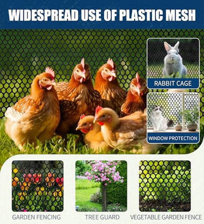 Heavy-Duty Black Plastic Chicken Wire Mesh, 16in x 16.4ft Plastic Mesh Roll with 30 Zip Ties for Poultry Coop, Rabbit Run, Plant Support, Garden Fencing and Balcony Barrier - color: 16ft Black