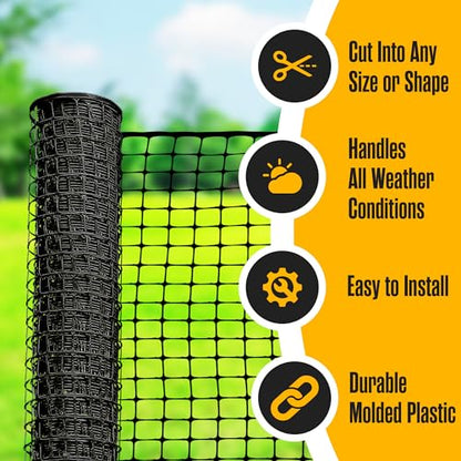 Houseables Plastic Fence, Plastic Mesh Fence, Mesh Fencing, Deer Netting, Cat Netting, Temporary, Balcony, Pets, Garden, Chicken, Poultry, Dogs, Construction, Yard, Protection, Black, 4 x 50 Feet Roll - color: Black