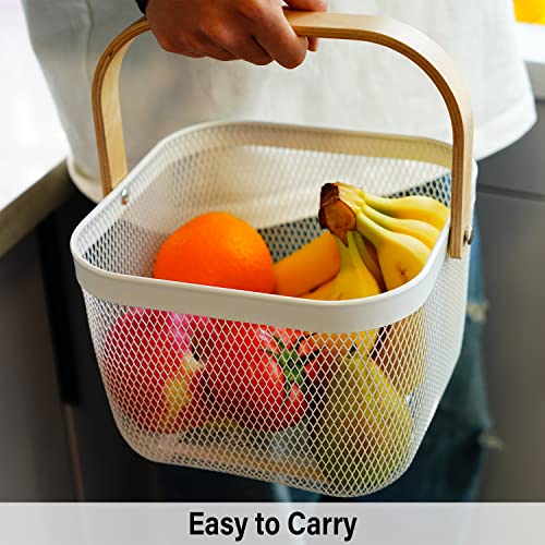 Metal Mesh Steel Harvest Basket, Square Wire Garden Basket with Handle – Multi-Functional Storage Organizer for Gathering Vegetables, Fruits, Kitchen, Garden, Picnic & Cabinet (Black) - color: Black-Square
