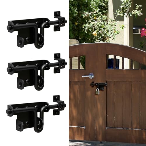 Black Slide Bolt Gate Latch - Dual Mode Installation Design | Heavy Duty Gate Latches with Padlock Hole for Wooden/Vinyl Fence & Barn Doors, 3 Pack