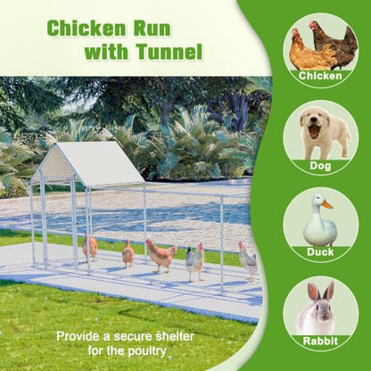 Large Metal Chicken Coop 196×42×59" Heavy-Duty Galvanized Steel Chicken Run Fence,Hens Pen with Waterproof and UV-Proof Cover,Poultry Cage with 156" in Length Tunnel for Outside，for Ducks,Rabbits - size: 196.0"L x 42.2"W x 59.6"H