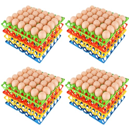 16 PCS Plastic Egg Tray 30 Cell Egg Flats Crates Stackable Egg Cartons Reusable Carton, Hold Multiple Eggs, Great for Storing, Sorting and Shipping Eggs, 4 Colors - color: red, green, yellow, blue